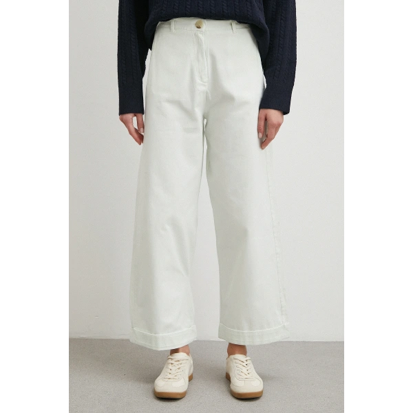 Paçası Katlamalı Gabardin Pantolon Taş