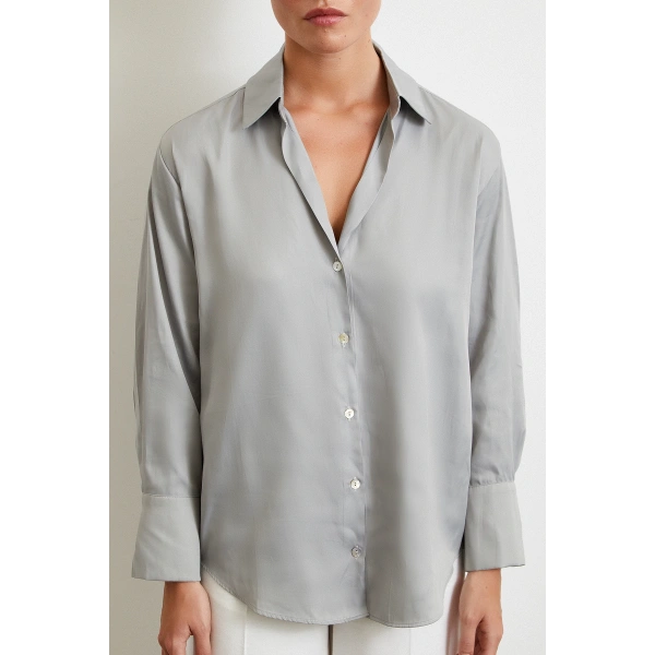 Diagonal Desen Gömlek Gri