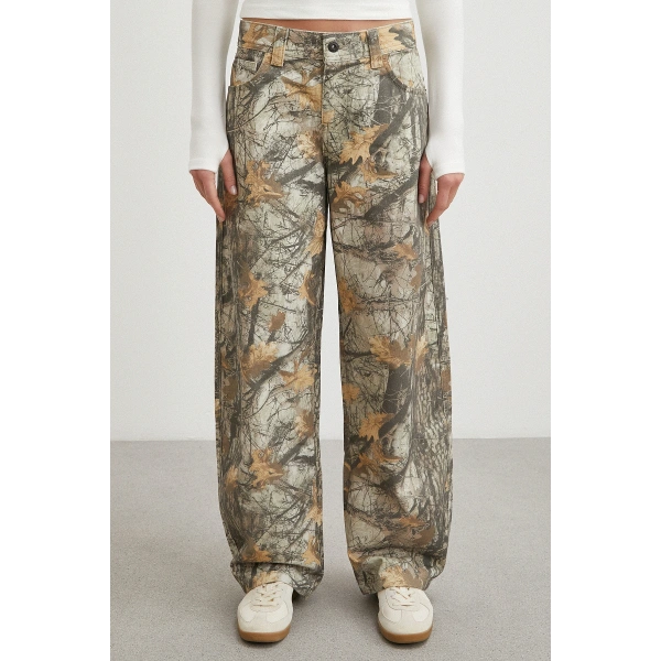 Desenli Boyfriend Premium Jean Bej