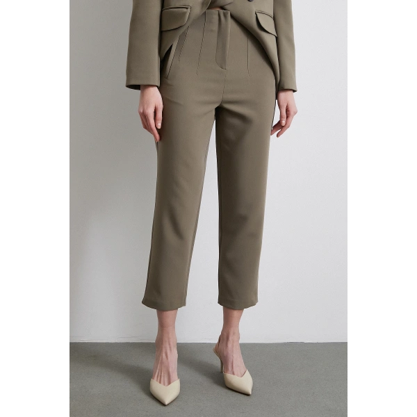 Önü Pensli Skinny Kumaş Pantolon Haki