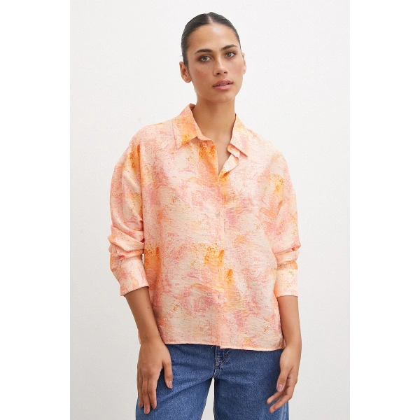 Damla Desenli Modal Gömlek Oranj