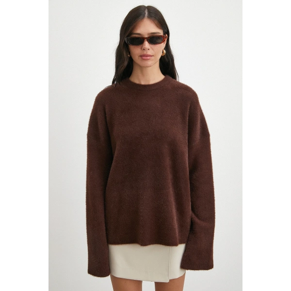 Bisiklet Yaka T Kol Kazak Kahve