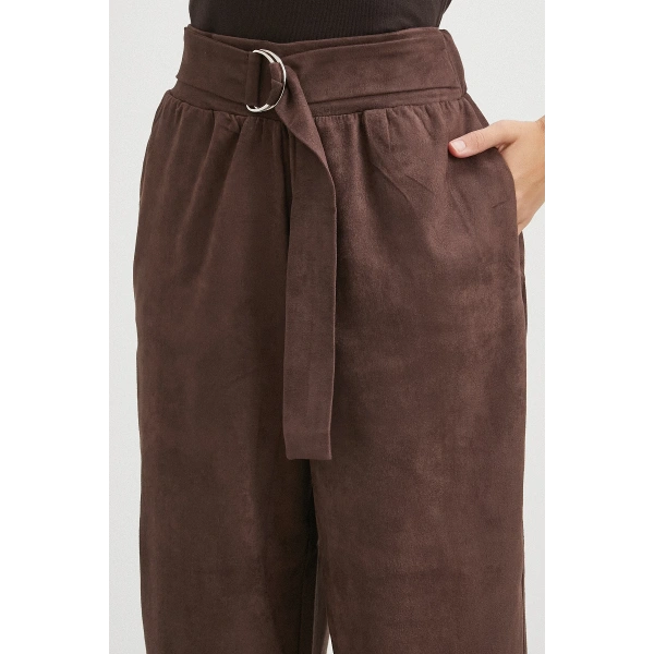 Beli Büzgülü Kemer Tokalı Pantolon Kahve