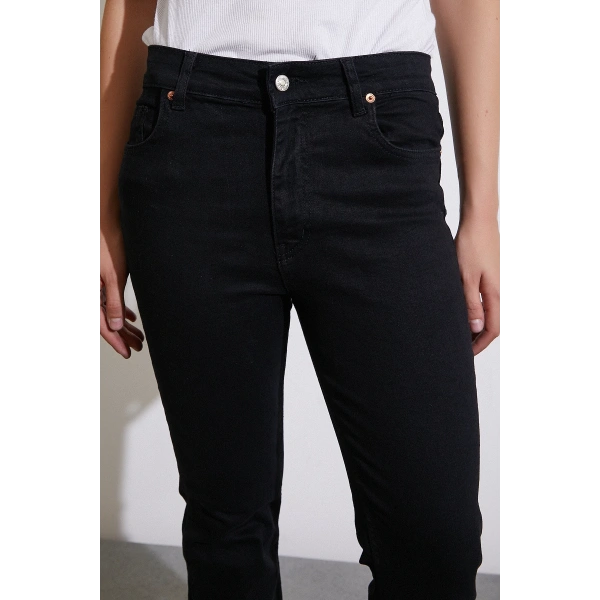 Yüksek Bel İspanyol Paça Jean Siyah