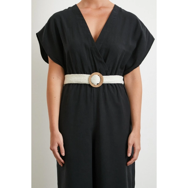 Kemer Detaylı Yarasa Kol Tulum Siyah