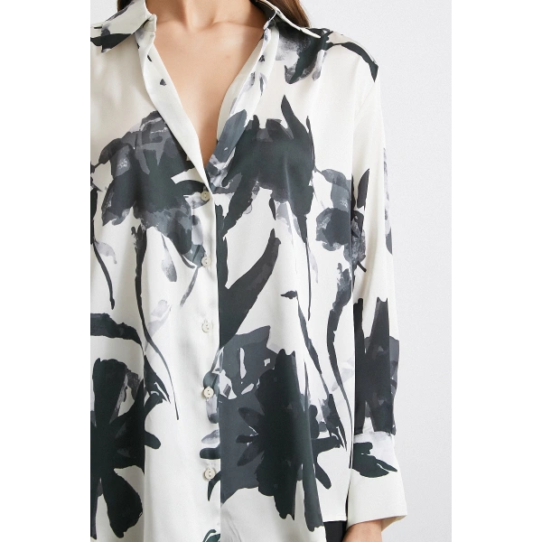 Saten Yüzeyli Desenli Gömlek Siyah