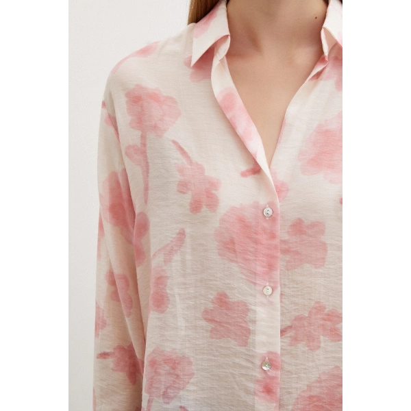 Organze Desenli Tül Gömlek Pembe