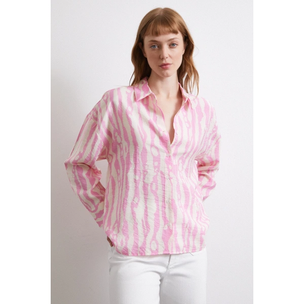 Zebra Desen Modal Gömlek Pembe