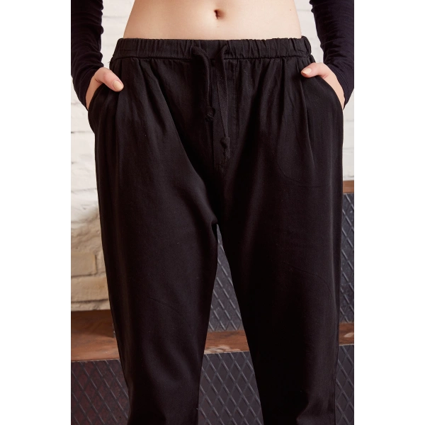 Beli İpli Salaş Gabardin Pantolon Siyah