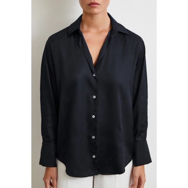 Diagonal Desen Gömlek Siyah