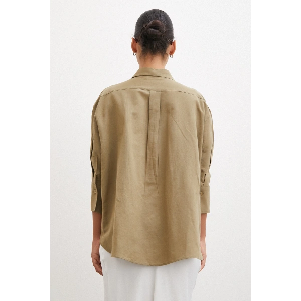 Yırtmaçlı Fakir Kol Gömlek Haki