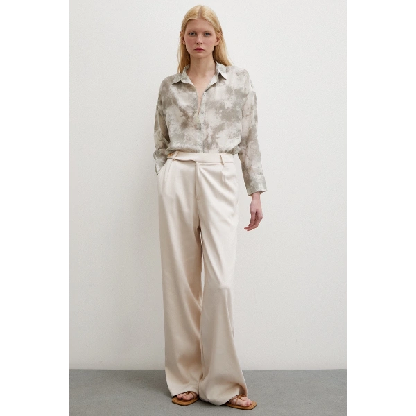 Desenli Oversize Gömlek Gri