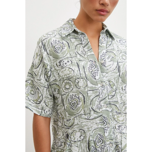 Önü Düğmeli Midi Boy Elbise Haki