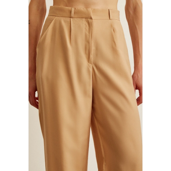 Yüksek Bel Geniş Paça Pantolon Camel
