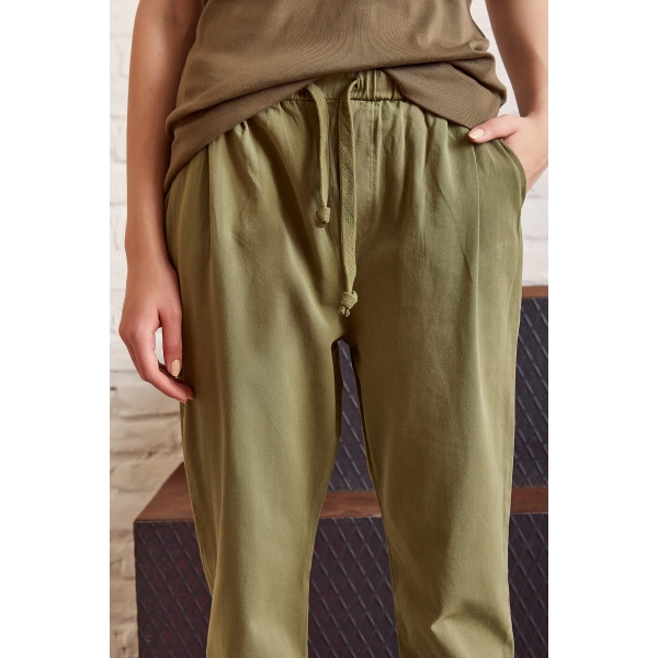 Beli İpli Salaş Gabardin Pantolon Haki