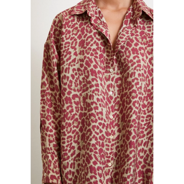 Leopar Desen Javanez Gömlek Yeşil