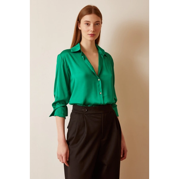 Basic Saten Gömlek Yeşil