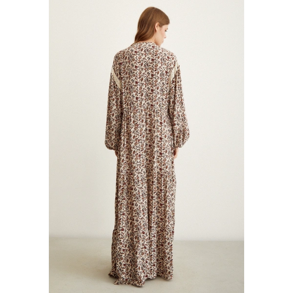 Brode Dantelli Elbise Bej