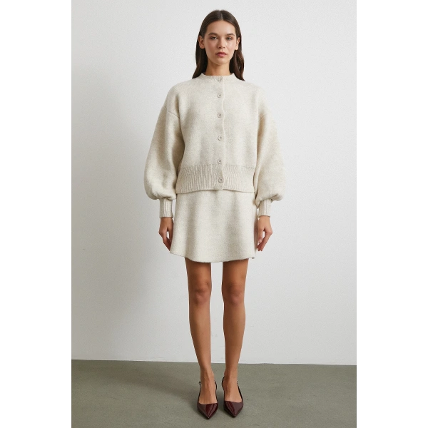 Hırka Etek Triko Takım Ekru