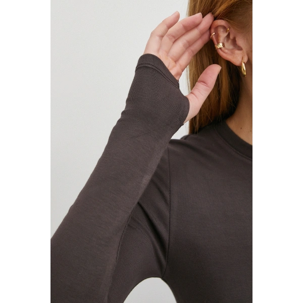 Kol Yırtmaçlı Bluz Kahve