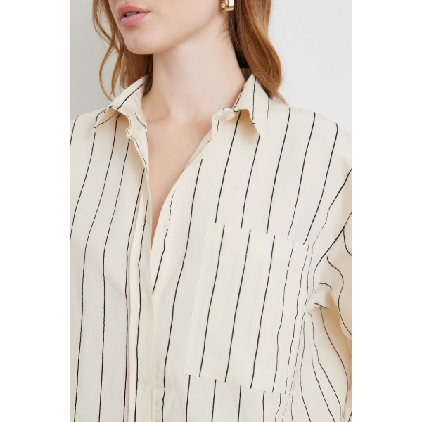 Kontrast Çizgili Modal Gömlek Siyah