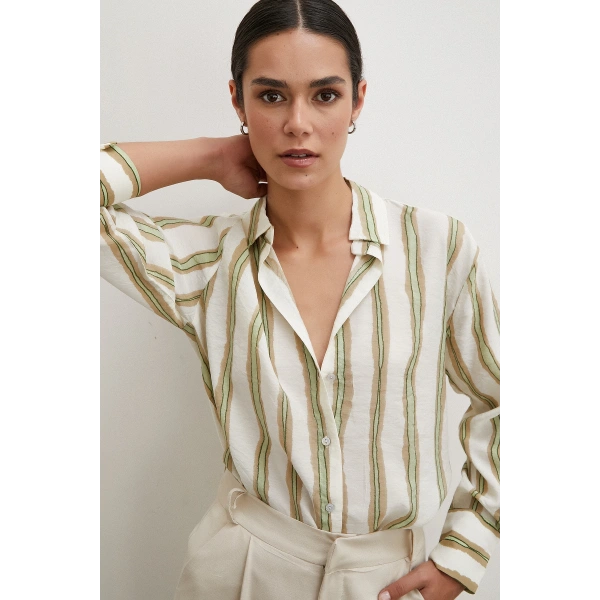 Bambu Çizgili Gömlek Yeşil