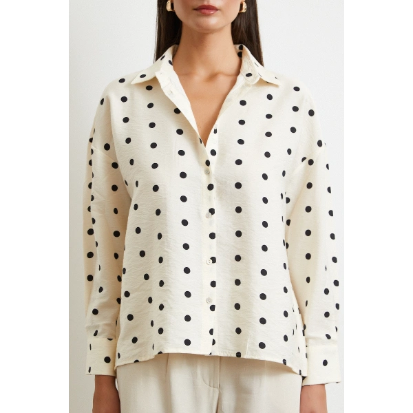 Puantiyeli Oversize Gömlek Siyah