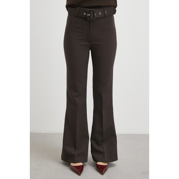 Kemerli İspanyol Paça Pantolon Kahve