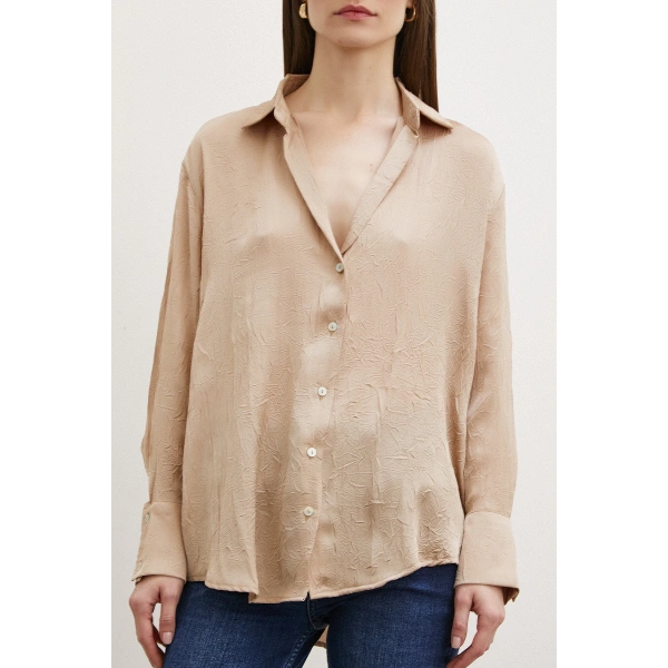 Kraşlı Saten Gömlek Vizon