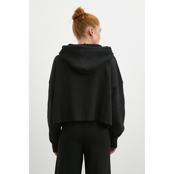 Çift Fermuarlı Kapüşonlu Pantolonlu Takım Siyah