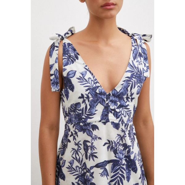 Omuz Askılı V Yaka Elbise Lacivert