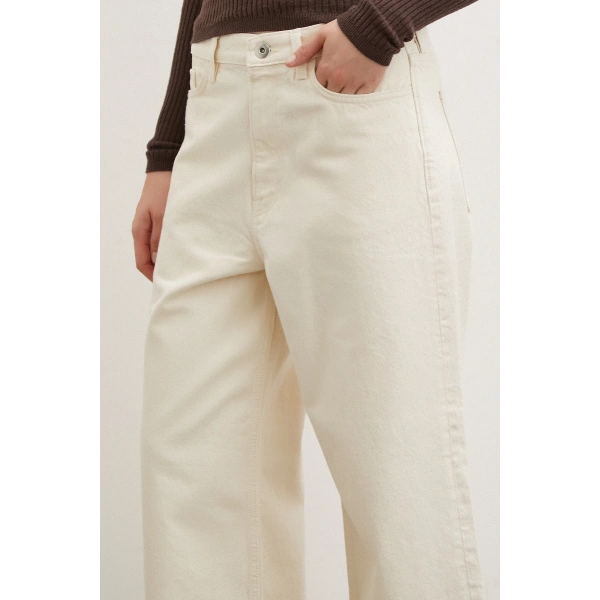 Yüksel Bel Geniş Paça Salaş Jean Ekru