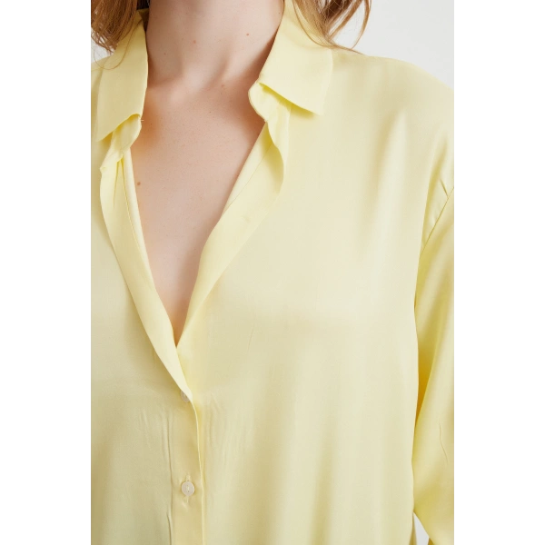 Viskon Saten Gömlek Sarı