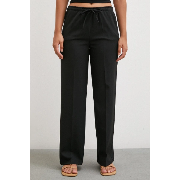 Bol Paça Lastikli Pantolon Siyah