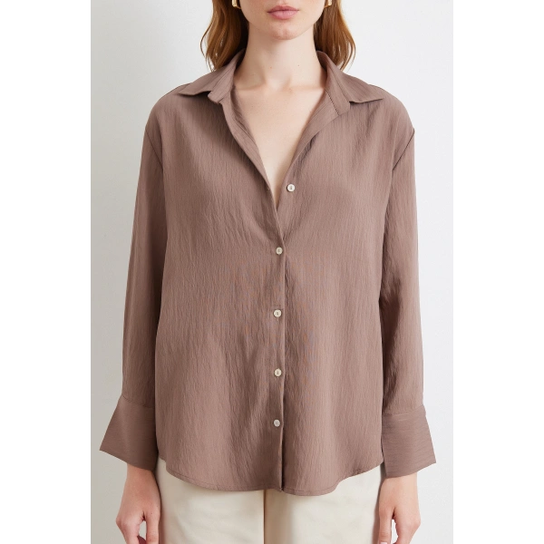 Paralel Çizgili Gömlek Kahve