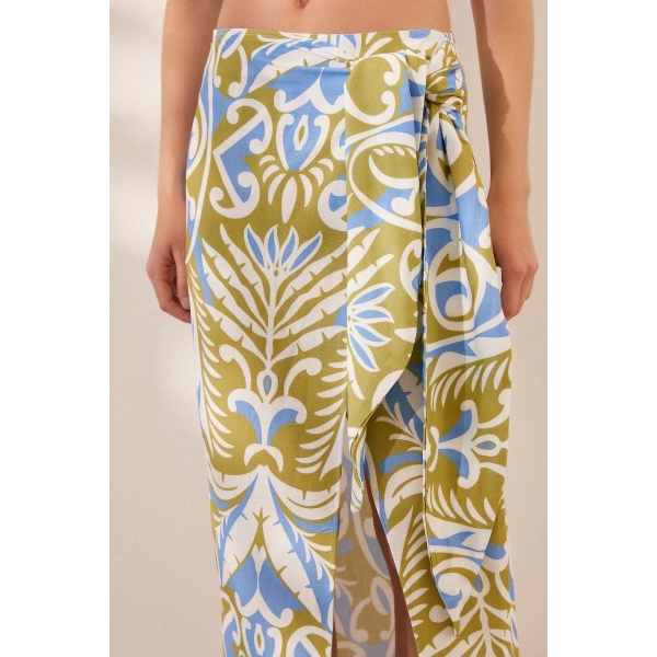 Yırtmaçlı Desen Etek Mavi