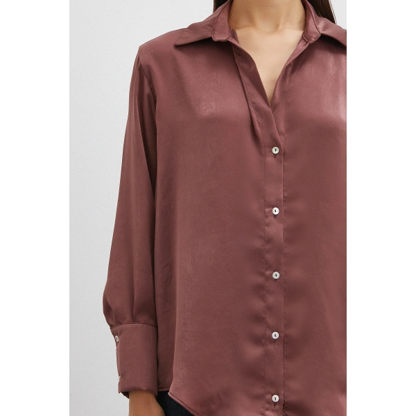 Chanel Saten Gömlek Mürdüm