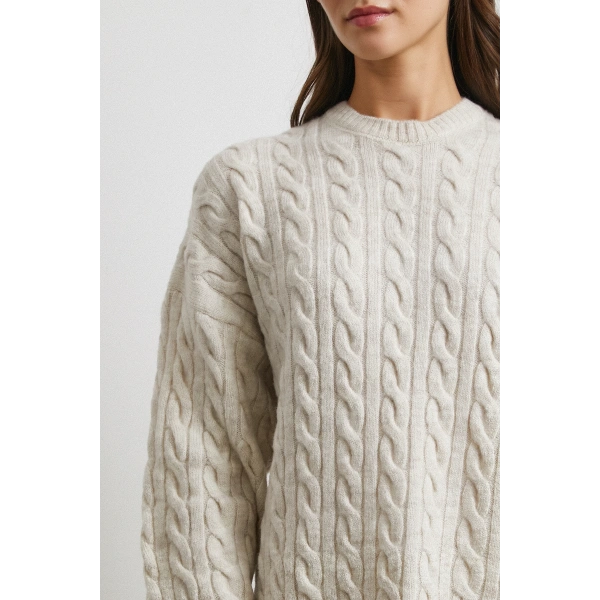 Desenli Şardonlu Triko Takım Ekru