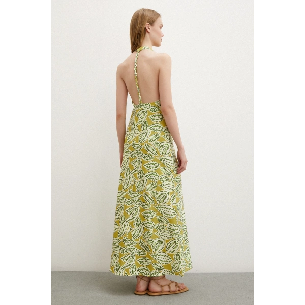 Degaje Yaka Maxi Elbise Yeşil