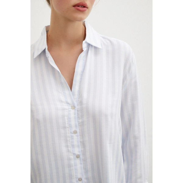 Çizgili Gömlek Mavi