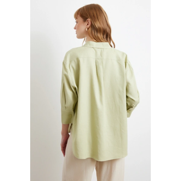 Yırtmaçlı Fakir Kol Gömlek Mint