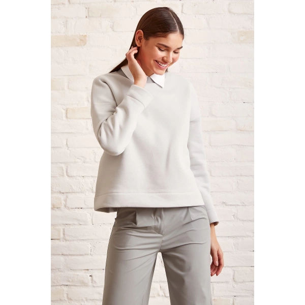 Bisiklet Yaka Oversize Sweatshirt Mavi