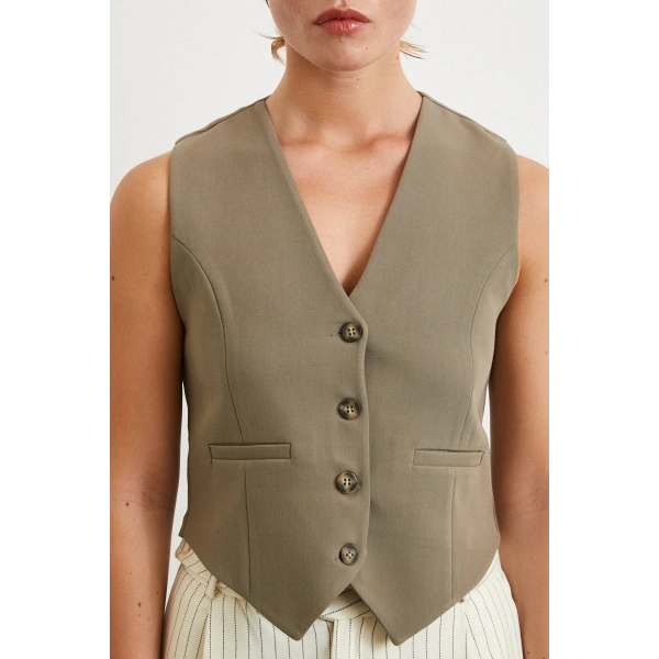 Astarlı Kuplu Yelek Haki