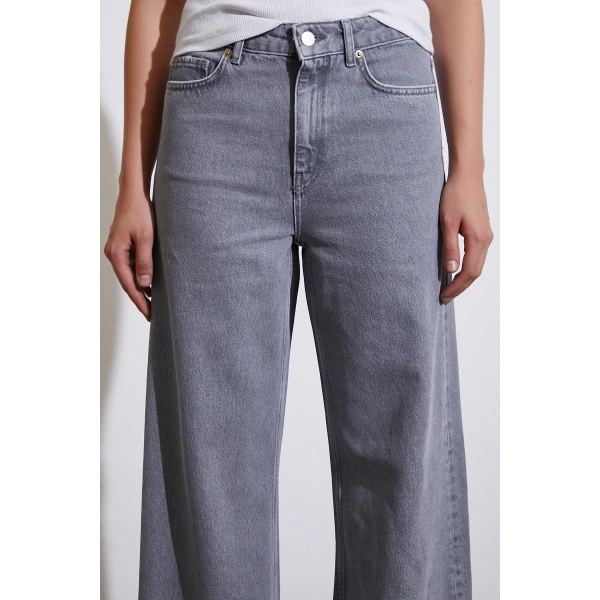 Yüksek Bel Wide Leg Jean Füme