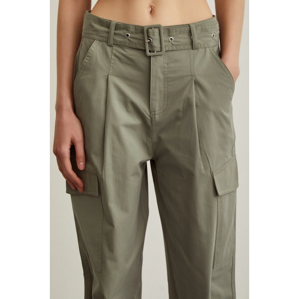 Kargo Cep Çizgili Pantolon Haki