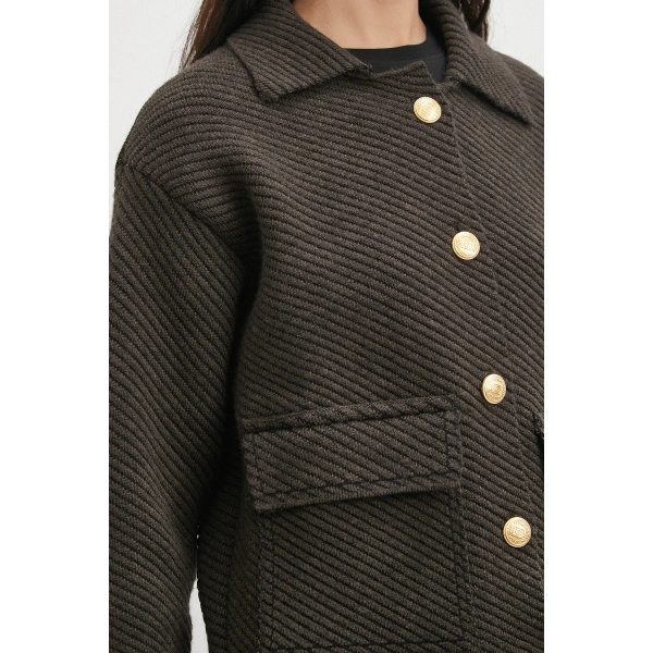 Polo Yaka Cepli Gold Düğmeli Ceket Kahve