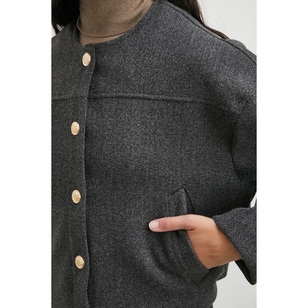 Beli Lastikli Düğmeli Bomber Ceket Antirasit