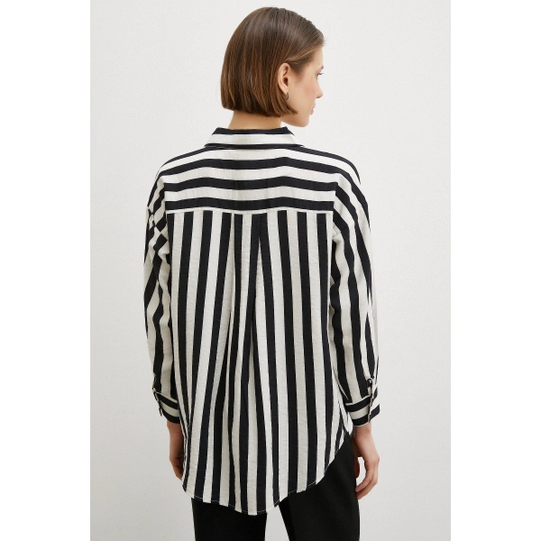 Robalı Çizgili Gömlek Siyah