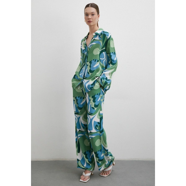 Desenli Viskon Gömlek Yeşil