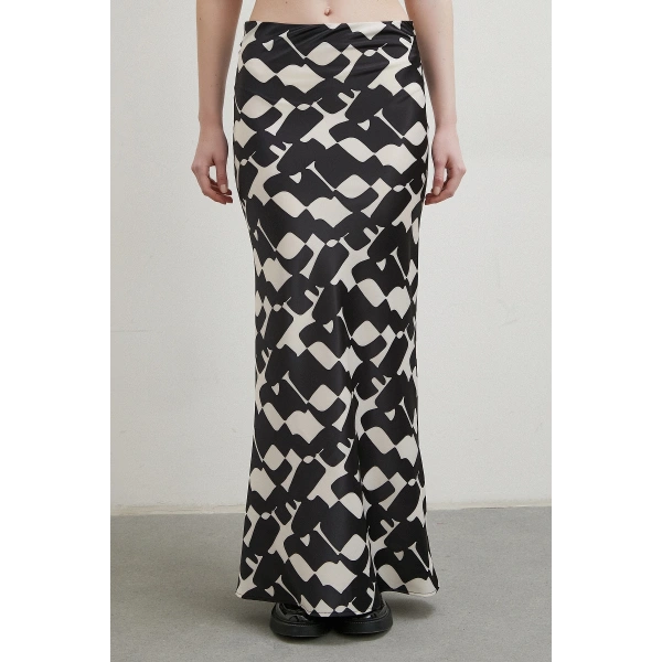 Desenli Maxi Verev Etek Bej